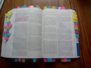 Bible open showing the tabs and a highlighted text. 